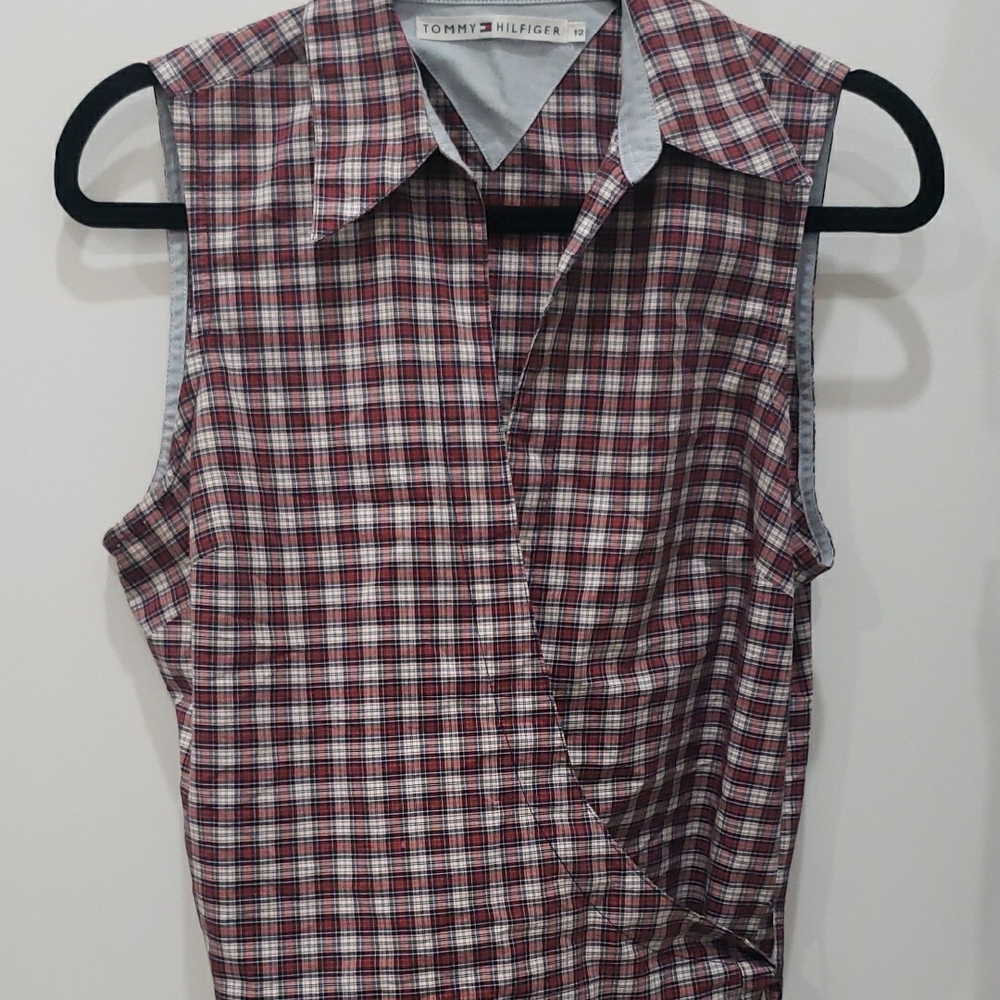 Tommy Hilfiger Red Plaid Sleeveless Wrap Shirt
